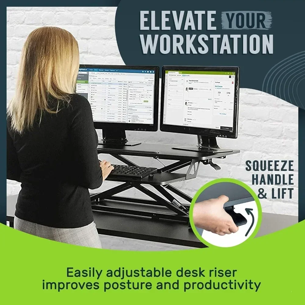 Standing Desk Converter Sit to Stand Up Desk Workstation, Particle Board, Dual Monitor Deskwith Keyboard Tray