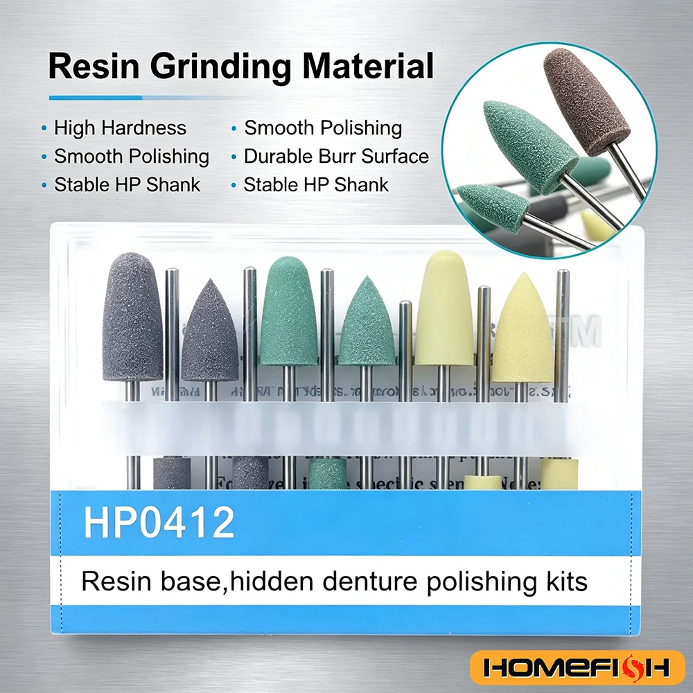 HP0412 Kit de 12 pontas de polimento em resina, acessório de retificação rotativa com haste HP para ferramentas de polimento de baixa velocidade