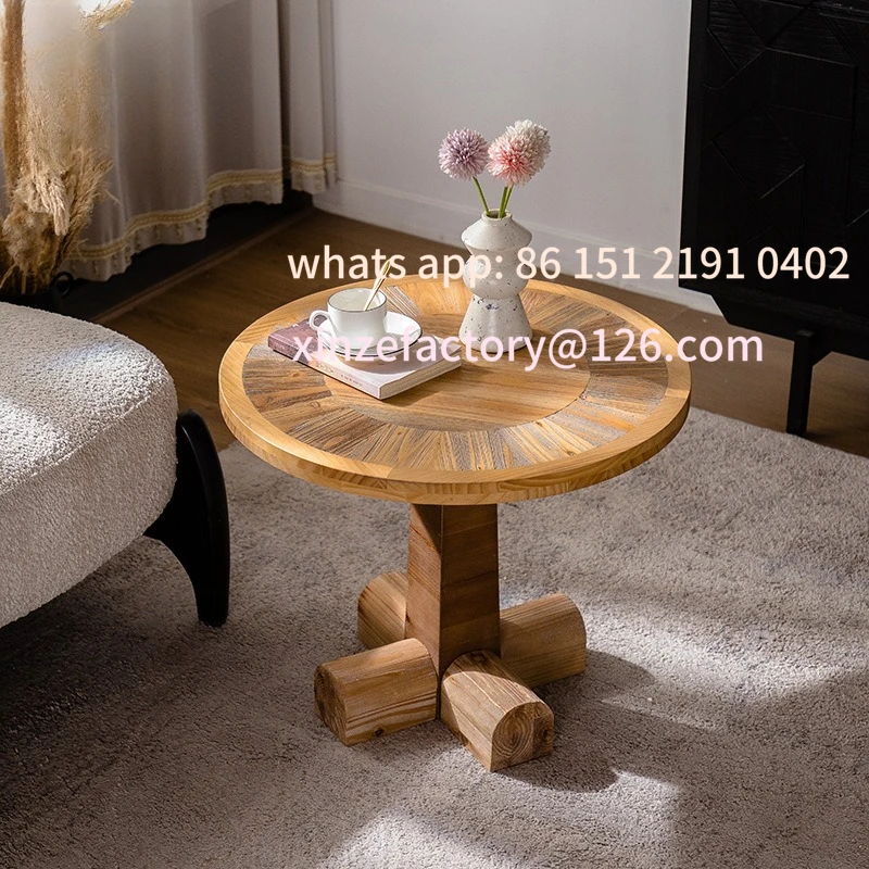 Customizable Solid Wood Coffee Table Modern Living Room Small Unit Creative Tea Table Household Log Wind Mini Round Small