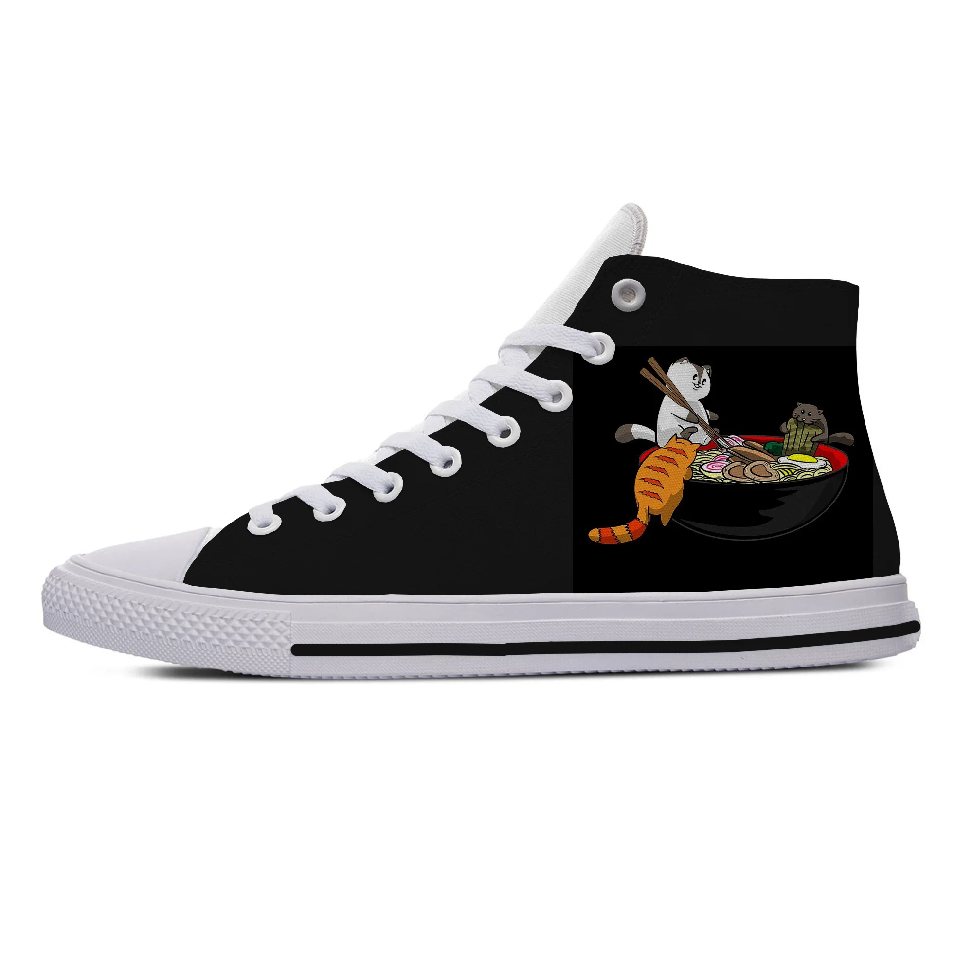 Neko Ramen Japan Cat Anime Schattig Nieuwigheid Design Mode Hoge Sneakers Canvas Schoenen Mannen Vrouwen Casual Ademende Board Schoenen