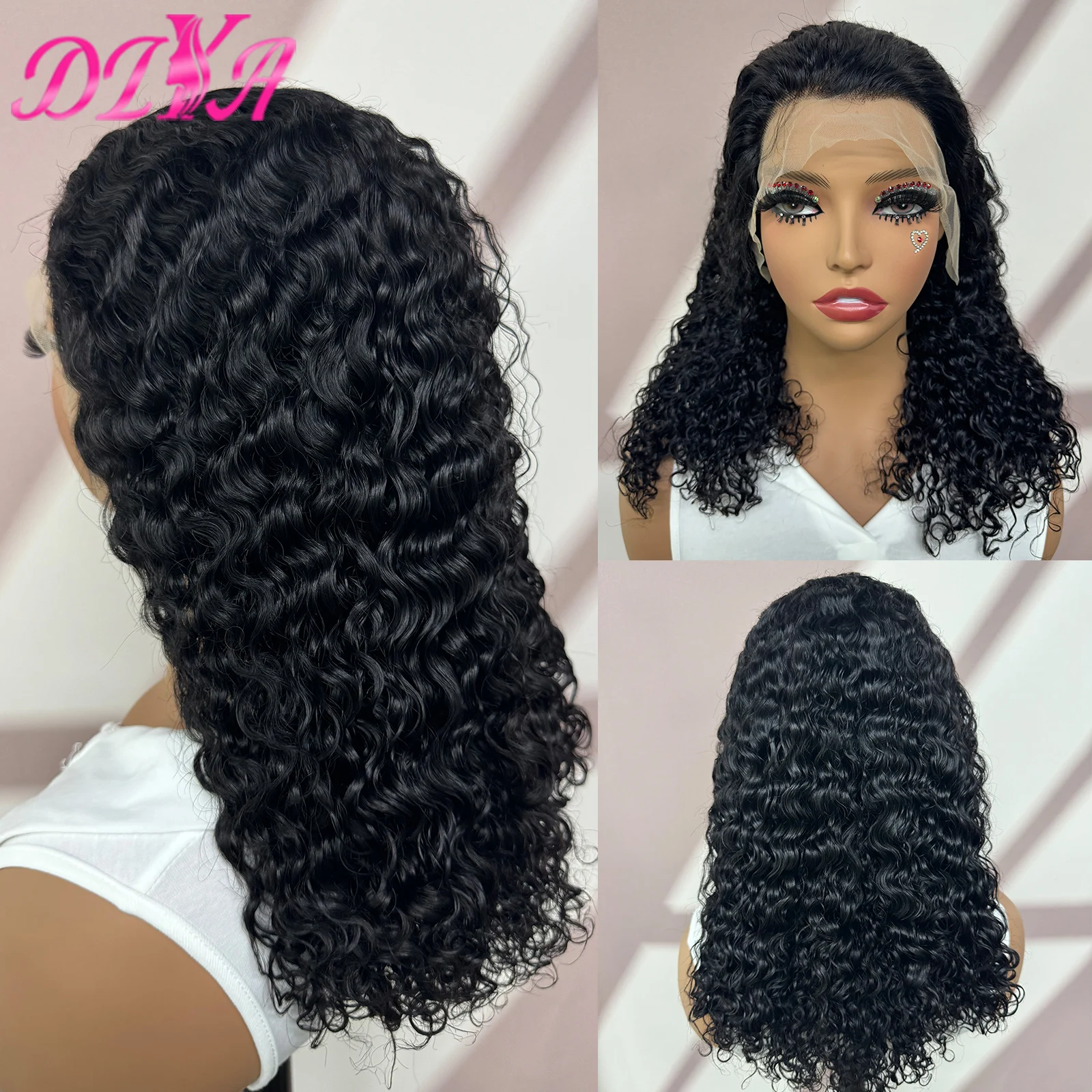 13x4 Transparent Lace Frontal Water Wave Human Hair Wigs for Black Women 100% Braziian Remy Hair 250% Density Bob Curly Wigs