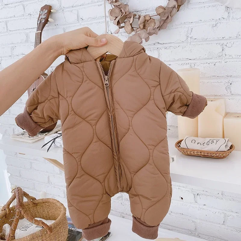 Newborn jumpsuit thickened cotton no-clean romper boys and girls cartoon bear ears jumpsuit warm jumpsuit winter