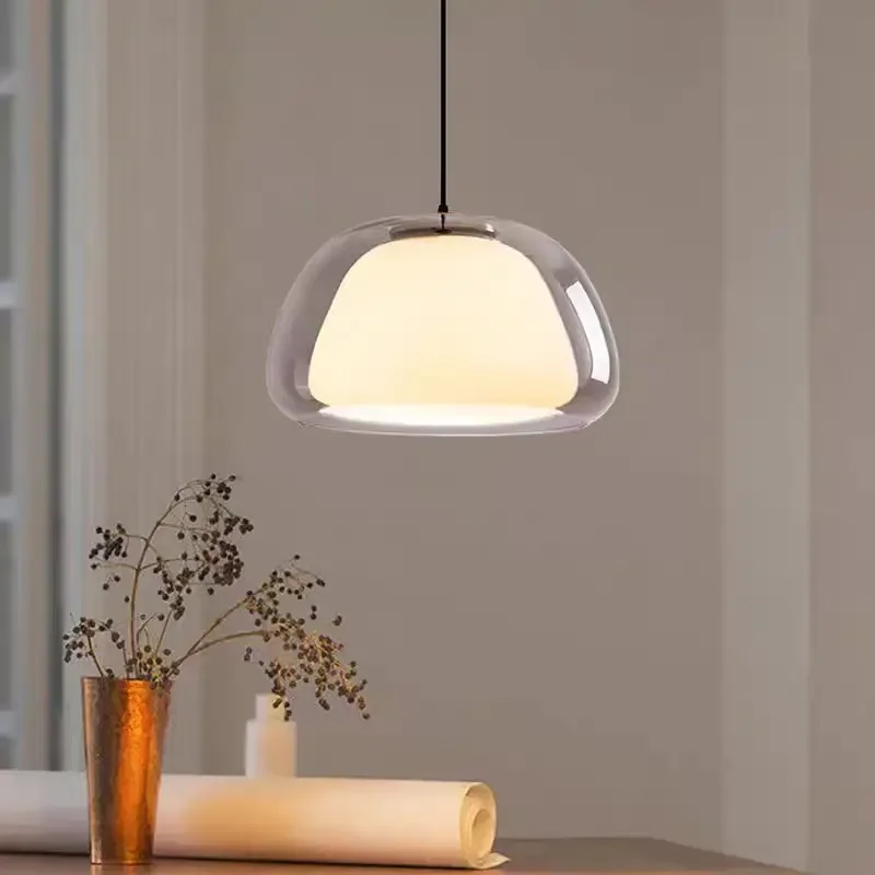 Nordic Glass Pendant Light LED Minimalist Cream Hanging Lamps for Restaurant Living Room Bedroom Study Home Decor Fixtures