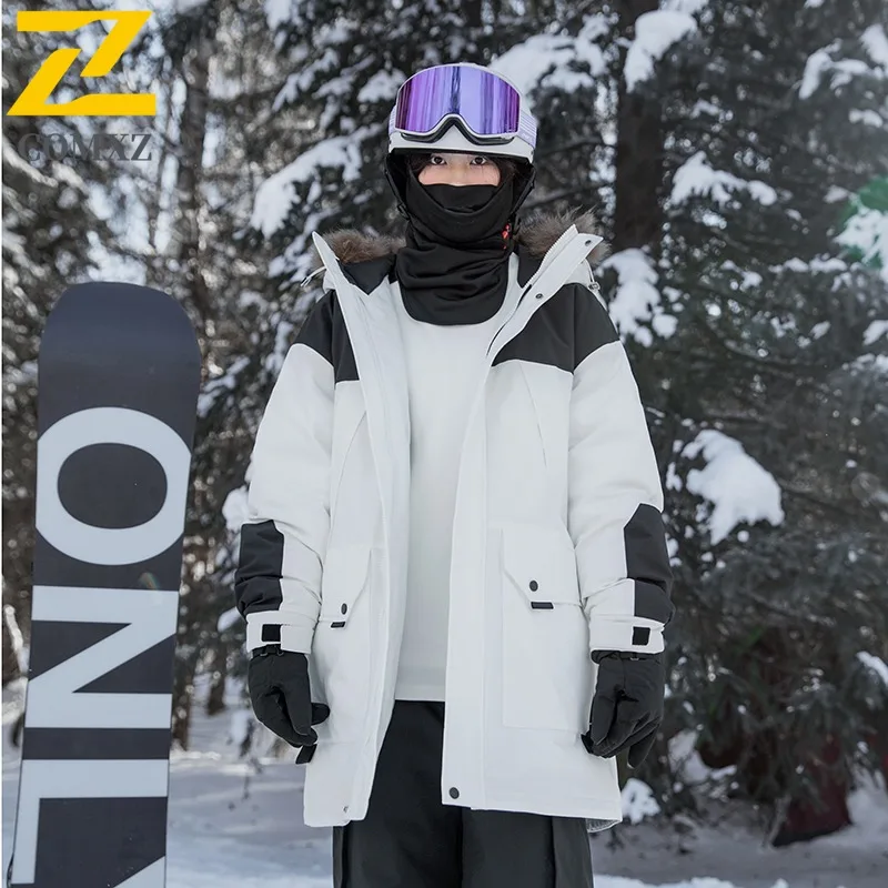 COMXZ Men Long Down Jacket Splicing Hooded Outdoor Adventure Anti-Cold Parka Hiking Travel Lightweight Autumn Winter Trench Coat