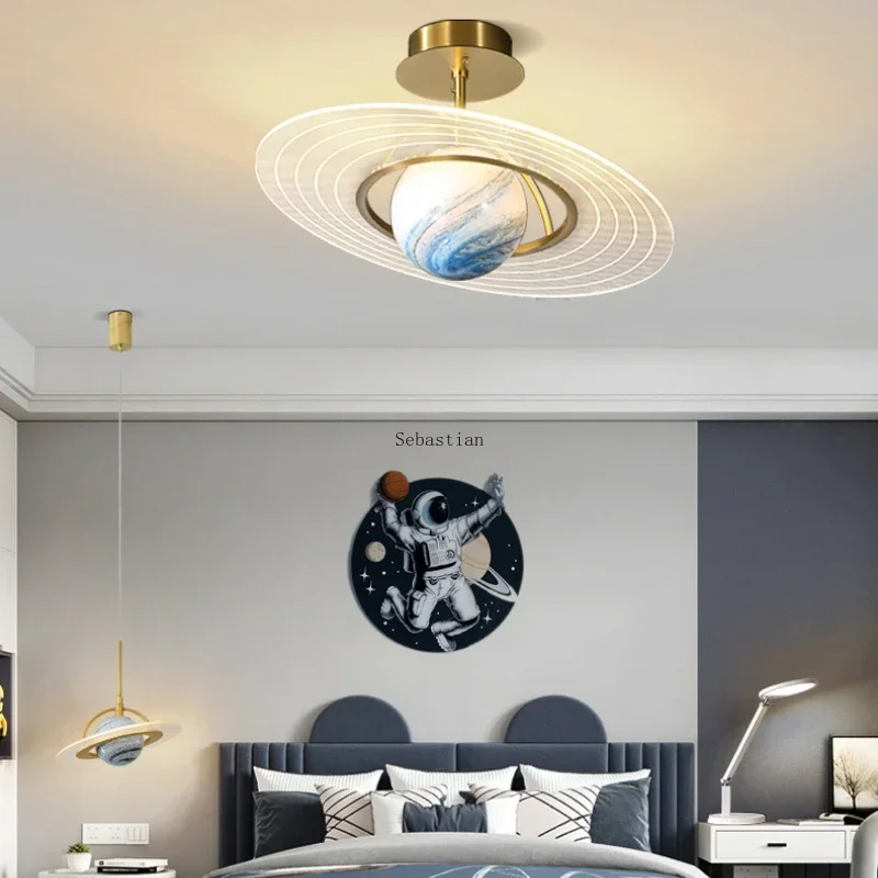 Children's Room Ceiling Light, Bedroom Light, Modern Style Planet Space Light, Eye Protection and Dimming of Lighting Fixtures