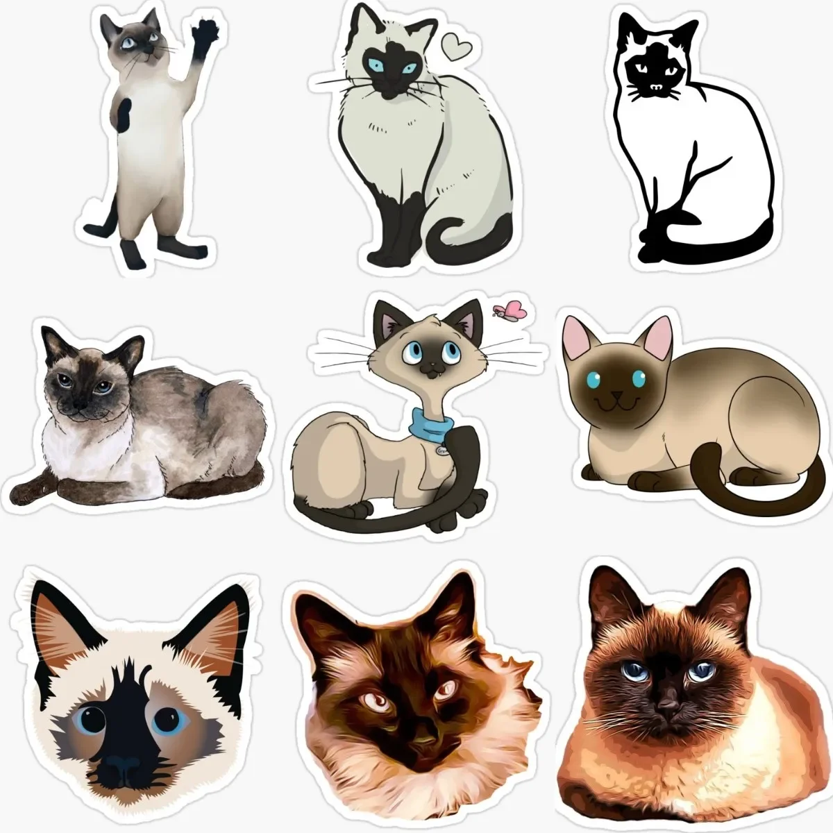

Creative Cute Siamese Cat Pets Waterproof Stickers for Decorate Car Room Window Table Motorcycle Off-road Helmet Camper Bumper