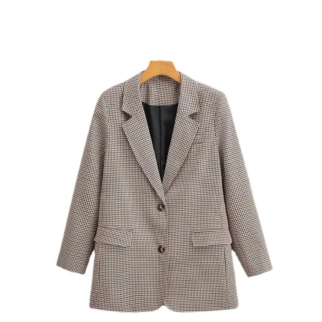 

Women's European And American Style Suit Collar Plaid Casual Long Sleeve Jacket Loose Slim Fit Autumn New Clothing