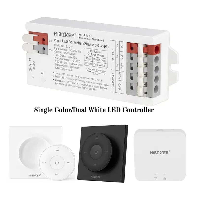 Miboxer-atenuador de luz LED inteligente 2 en 1 (Zigbee3.0 + 2,4G), mando a distancia de 2,4G para luz de un solo Color 5050 COB CCT