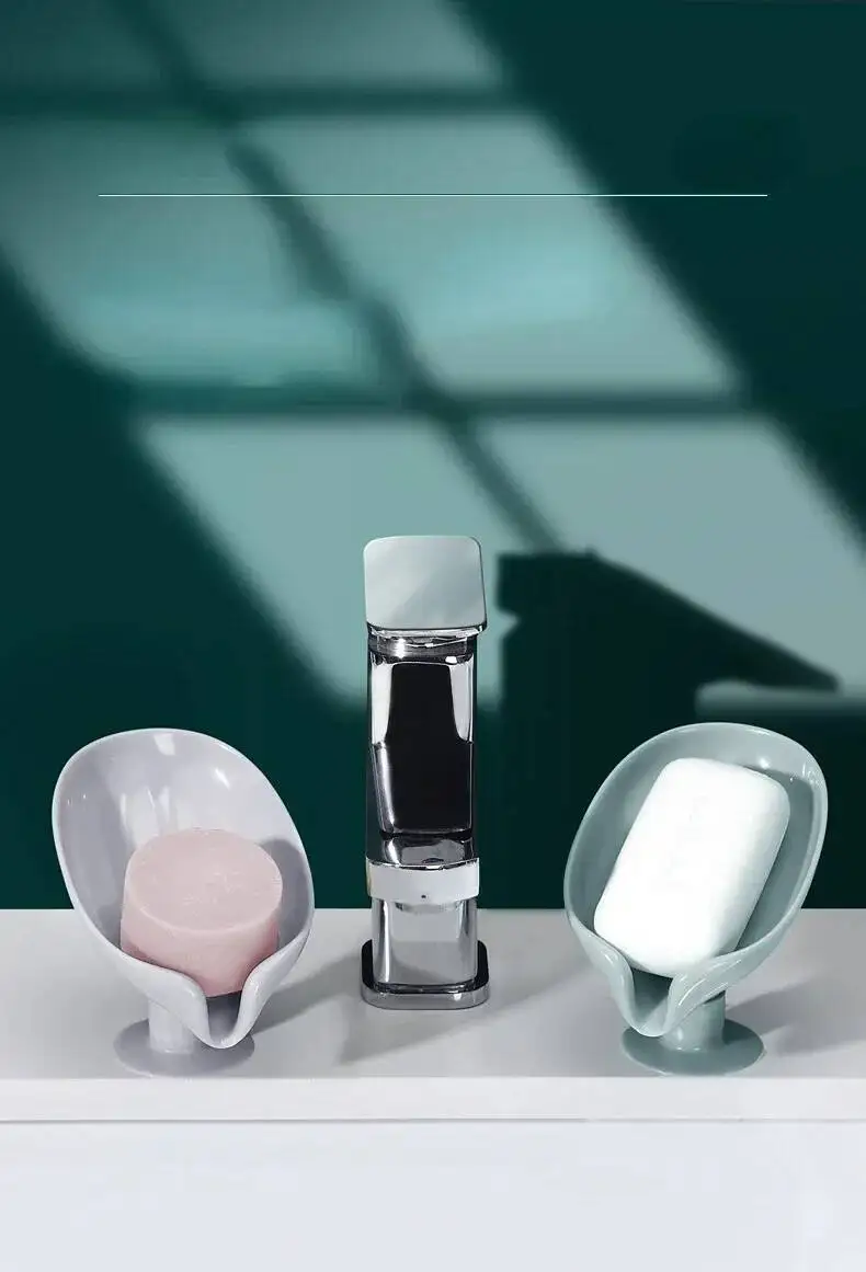 

Otus Leaf Shape Soap Bathroom Accessories Tray Creative Sucker Water-Free Storage Box