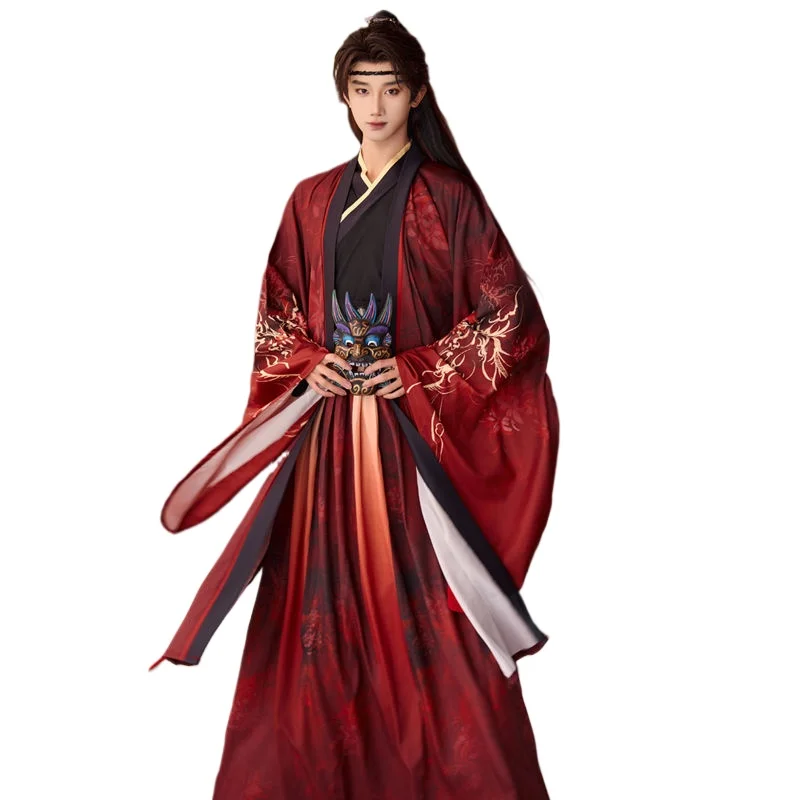 

Китайский стиль Ханьфу: мужские и женские рыцарские черно-красные длинные юбки, повседневные костюмы в античном стиле, для косплея