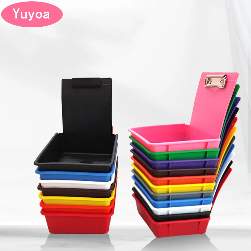 

10pcs Dental Lab Storage Box Colourful PP Plastic Work Tray Pans Durable Case With Clip Holder Dentistry Tool Material