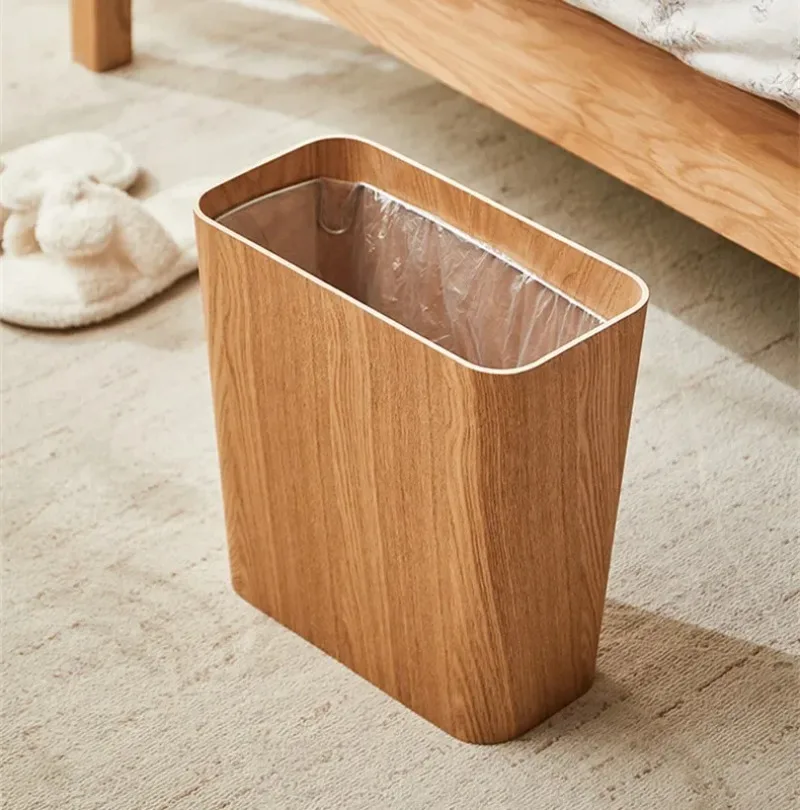 Wooden Trash Can Household Kitchen Trash Can Living Room Bedroom Office Desk Paper Towel Basket Trash Bucket