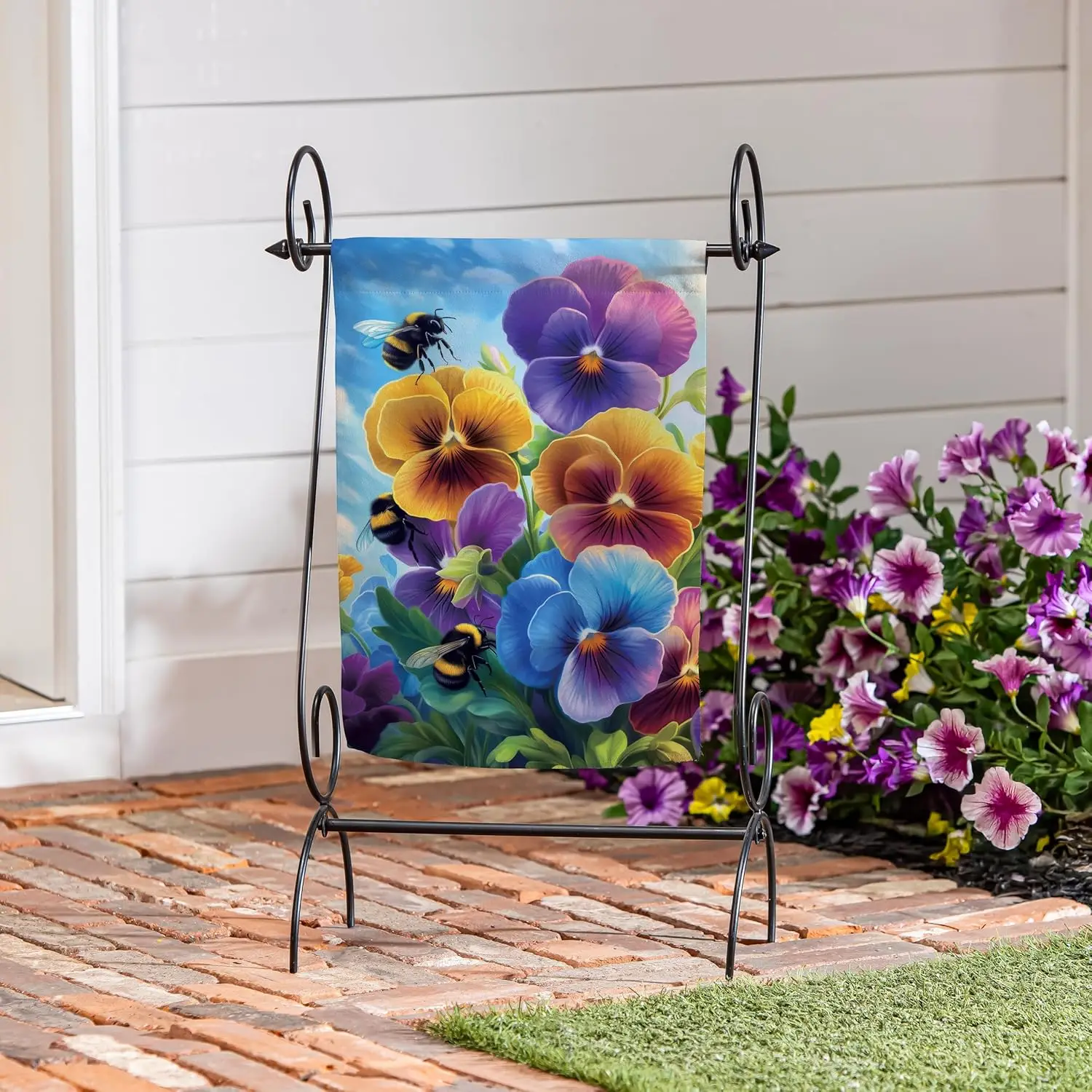 Evergreen Pansies & Bees Suede Garden Flag 12x18 Double Sided, All Weather Flags For Outside House, Welcome Spring Flags FFL IIC