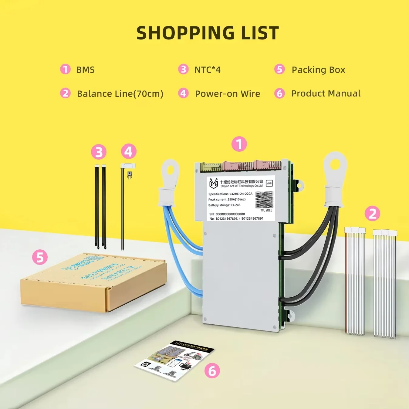 ANT 17-24S Smart BMS for Lifepo4 Li-ion Electric Motor Inverter 48V 60V 72V Compatible with 17S-23S Battery Pack 50A-400A
