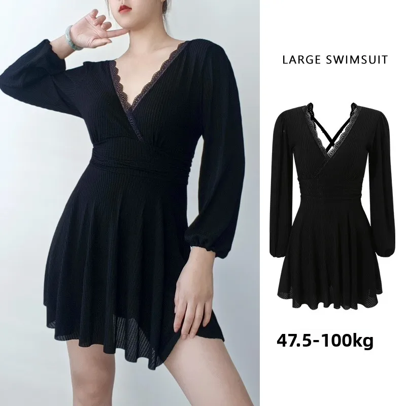 

Термокупальник Bla Long Sve для женщин: пляжная одежда больших размеров, корректирующая фигуру, скрывающая недостатки, с эффектом похудения, высокая талия