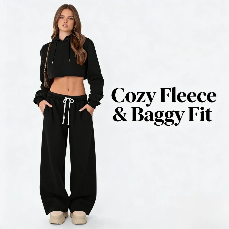

Autumn/Winter 2026 European and American Women's Fleece Casual Loose Sweatpants