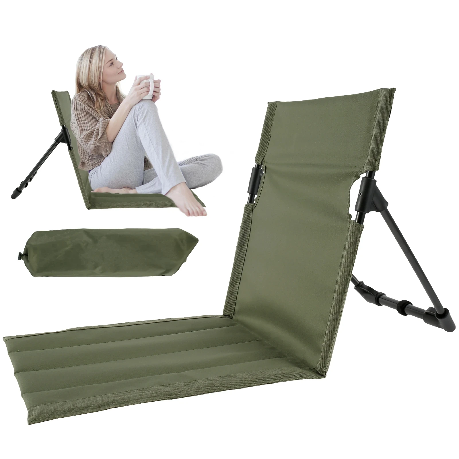 Silla plegable portátil para acampar al aire libre, cojín con respaldo para pesca, barbacoas, Playa y Picnic