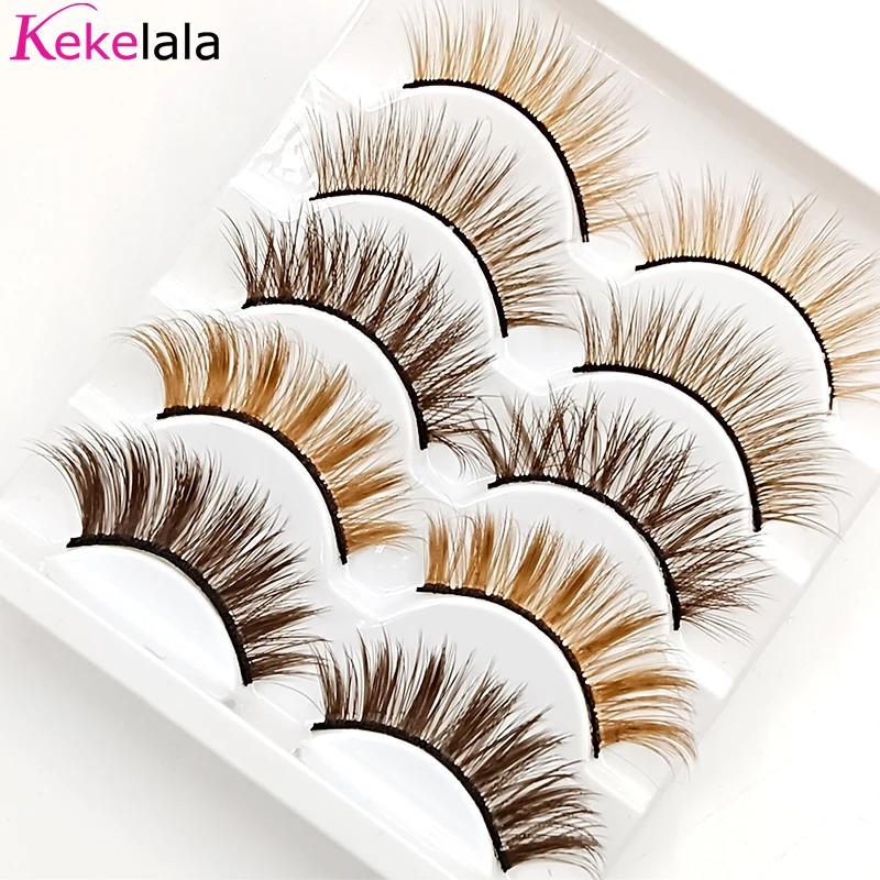 5Pairs Mix Brown Eyelashes Coffee Color Fake Lashes Blonde False Colored Eye Lash Extension Long Natural Faux Mink Cils