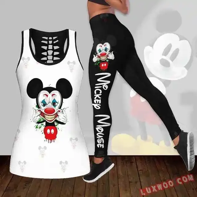 Conjunto de mallas de Yoga de Mickey Mouse para mujer, conjunto de mallas deportivas sin mangas con recortes de Disney, 2024