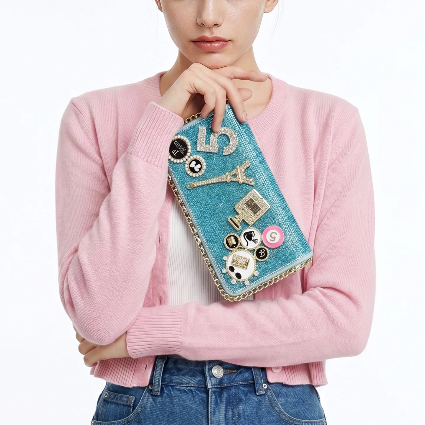 

Luxury Elegant Women Clutch Bag Shiny Diamond Decor Purse Portable Card Coin Lipstick Phone Handbag, Daily Matching Small Bags