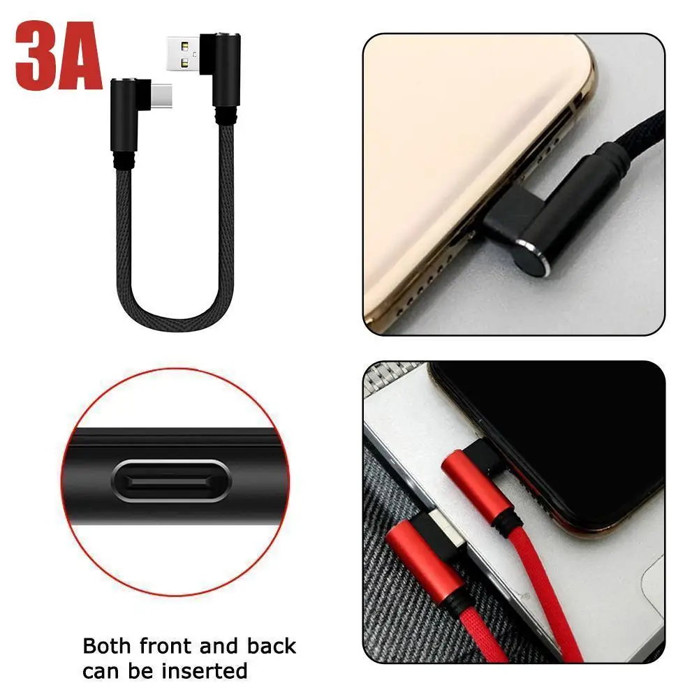 TYPE-C Woven Fabric Charging Cable Short 3A 25cm Fast Charging Cable Elbow 90 Degree Usb C Micro Usb Data Cable For All Smartpho