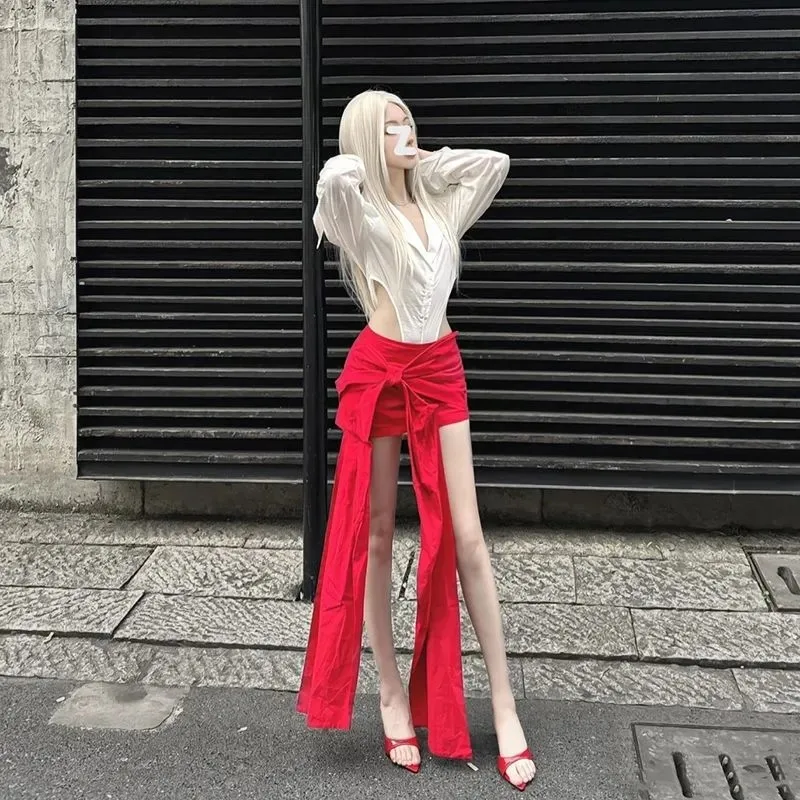 Women's Irregular Bow Tie High Waist Skirt Sexy Bodycon Mini Skirt