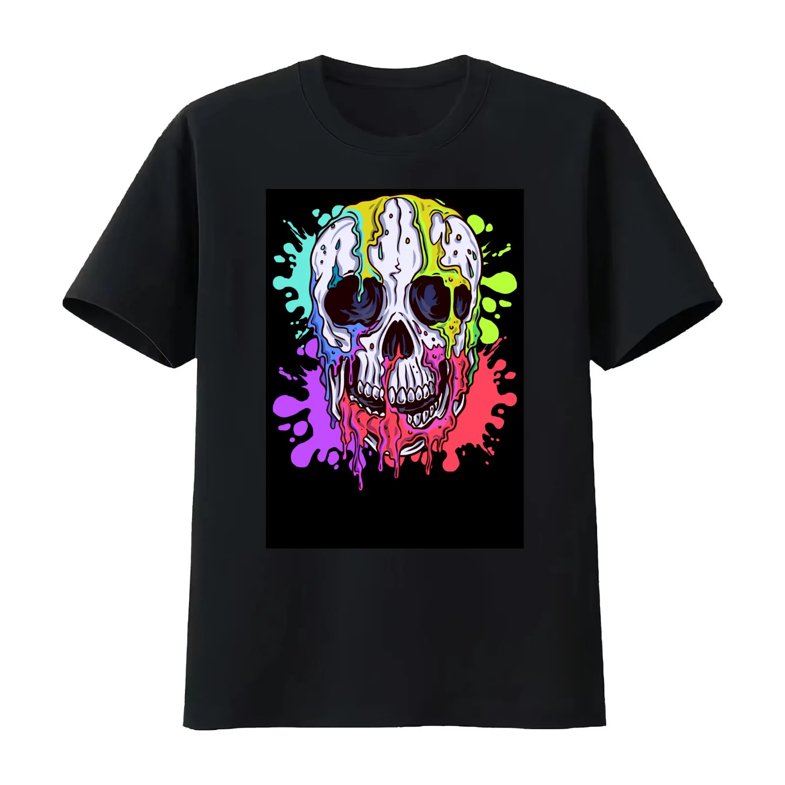 Colorful Melting Skull T-Shirt Summer Casual Cotton Tee Oversized Streetwear Tops Vintage Graphic Print Unisex Men Women