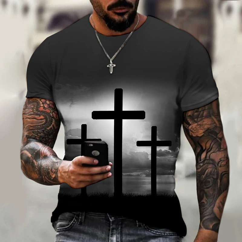 3D Men\'s Personality Jesus Pattern T-shirt Harajuku Casual Quick-Drying Sweatshirt In Summer