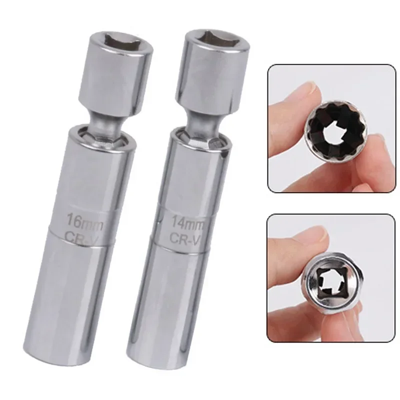 Spark Plug Socket Wrench Adapter 14mm16mm Set Universal Joint with Magnetic Flexible Socket Thin Wall 3/8