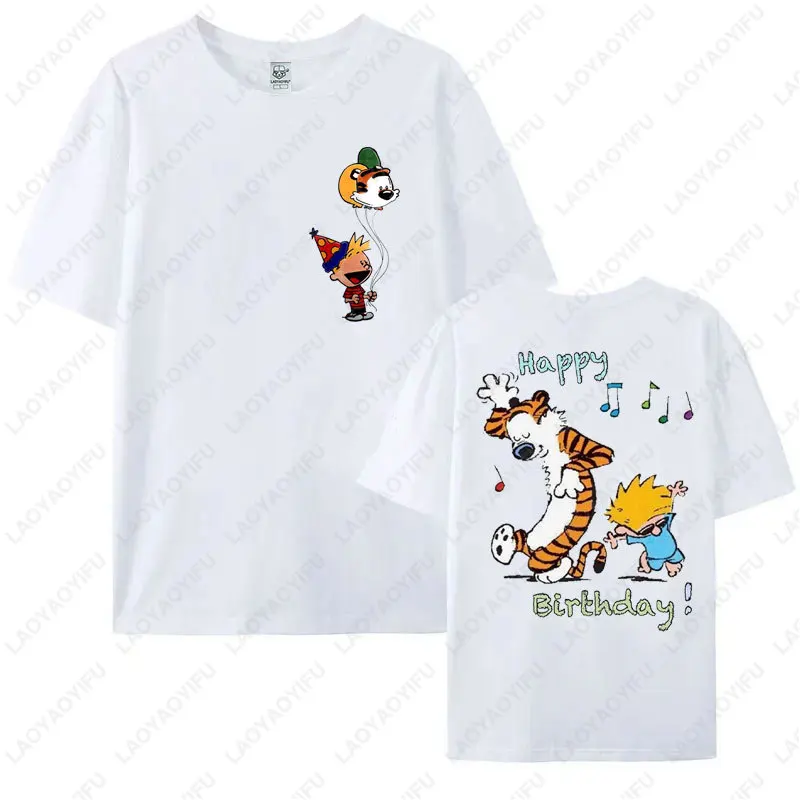 Camisetas Vintage de Calvin y Hobbes a la moda, camiseta Unisex de algodón, camisetas gráficas de Anime de dibujos animados de estilo antiguo nostálgico divertido de los años 90