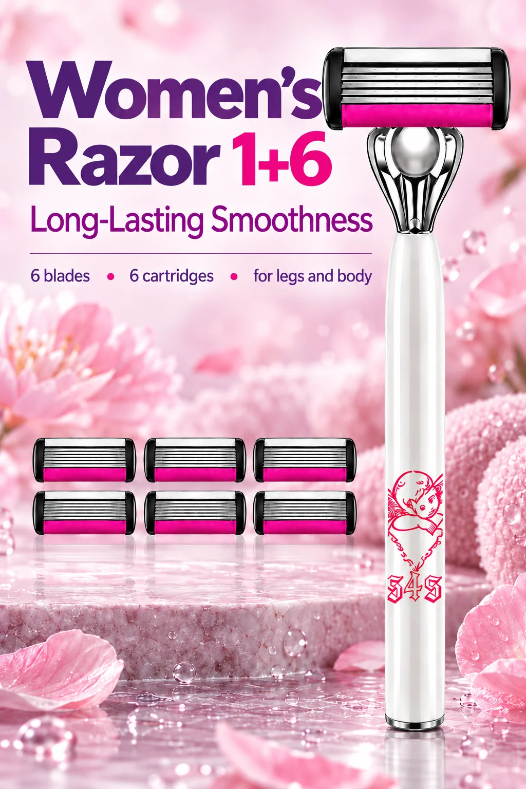 Women's 6-Blade Razor Set for Legs And Body with 1 Handle And 6 Replacement Cartridges Shaving Kit