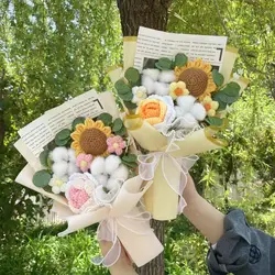 Finished Crochet bouquet Rope Artificial tulip Stuffed Plants Wedding Valentine Mothers' Day Birthday Graduation Gifts