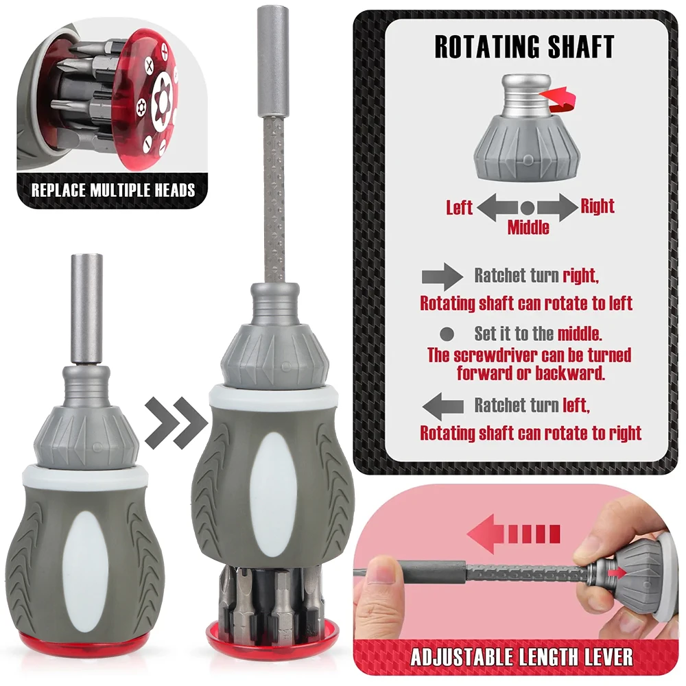 Multi-functional ratchet screwdriver mini quick ratchet screwdriver set Adjustable angle domestic maintenance 180-degree 8-in-1