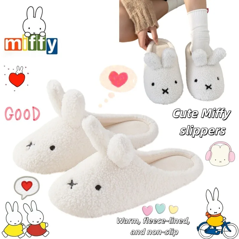 Super Super Cute Miffy Cotton Slippers for Women - Autumn Winter Warm Indoor/Outdoor Plush House Slippers - Aliexpress Deal