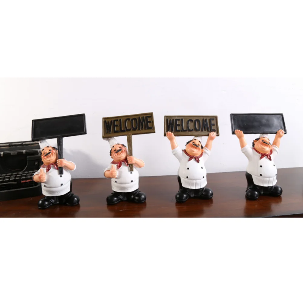 

Small Resin Blackboard Chef Figure Handmade Decorative Resin Stand Ornament for Restaurant Doorway Menu Display