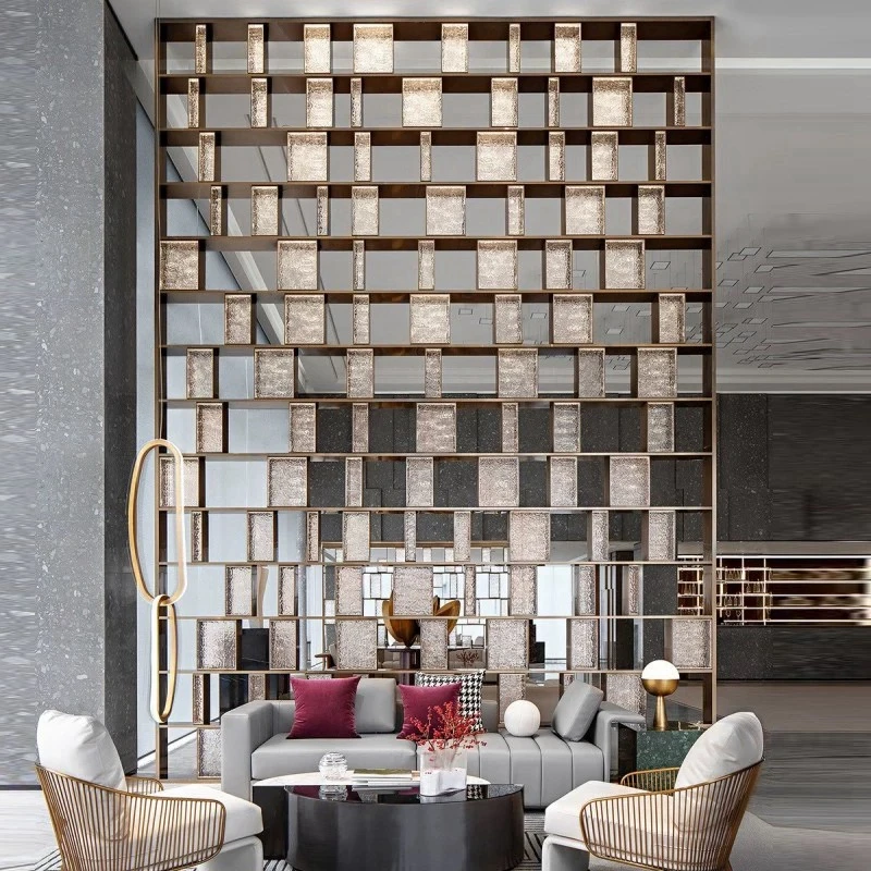 Stainless Steel Glass Partition, Decoração da sala, Xuanyun Malha, Tela do Hotel, Metal Hollow Decor, Light Grille, Luxo