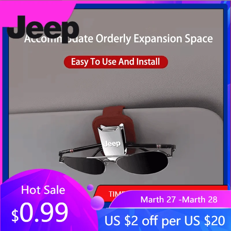 Suporte para Óculos de Sol para Carro Jeep, Clipe de Óculos em Liga de Zinco para Jeep Grand Cherokee Wrangler JK Gladiator Compass Renega