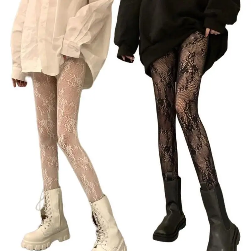 

Women's Ultra Elastic Panhose Floral Hollow High Waist Straight Leg Pants Casual Trousers Comfortable Fit High Waist