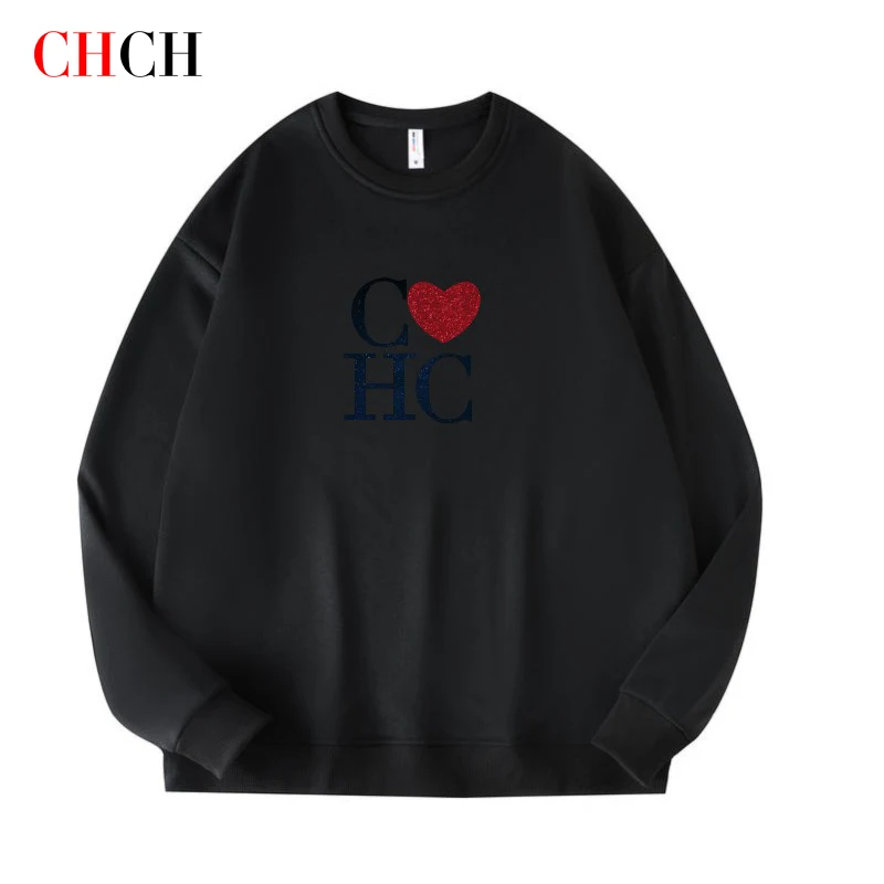 CHCH Fashion Trend Pullover Simple Round Neck Sweatshirts Men/Women Long-sleeved Lettered Loose Basic Hoodies