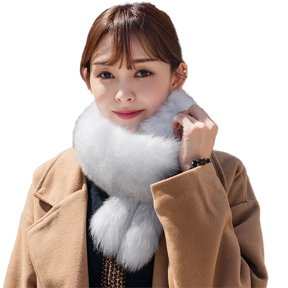 

Women Real Fox Fur Scarf Collar Winter Warm Neckerchief Shawl Wraps Double Tail Black