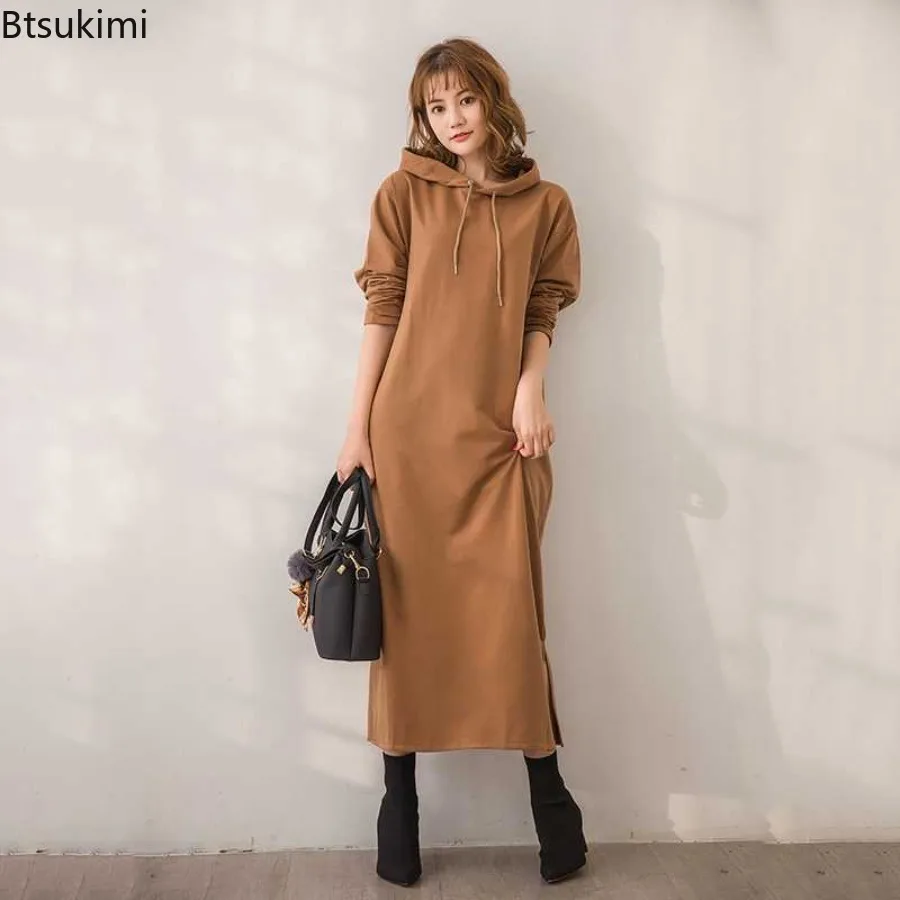 New Winter Hooded Sweatshirt Dress Large Size Women's Fashion Loose Slimming Mid-length Pullovers Long Sleeve Long Sleeve Jacket
