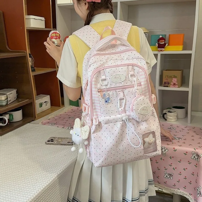 Sweet Pink White Polka Dot Lolita Backpack for Girls Student Schoolbag Anime Transparent Ita Bag Lightweight Cute Girl Backpack