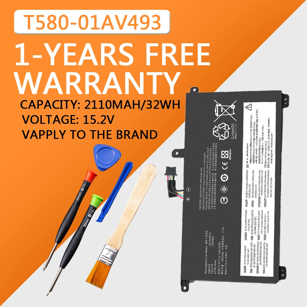 Batería portátil para Lenovo ThinkPad, 01AV493, T570, T580, P52S Series, SB10Laster 121, 00UR890, 00UR891, 00UR892