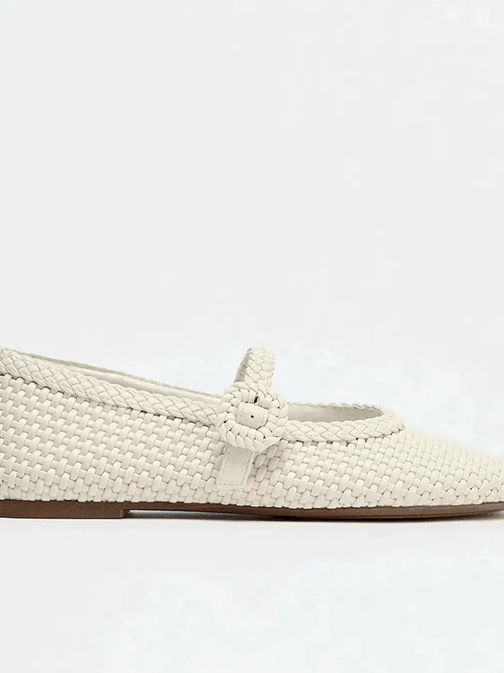 spring-summer-new-women's-flat-bottom-shoes-white-woven-effect-buckle-decorated-slip-on-ballet-style-flats-comfortable-casual