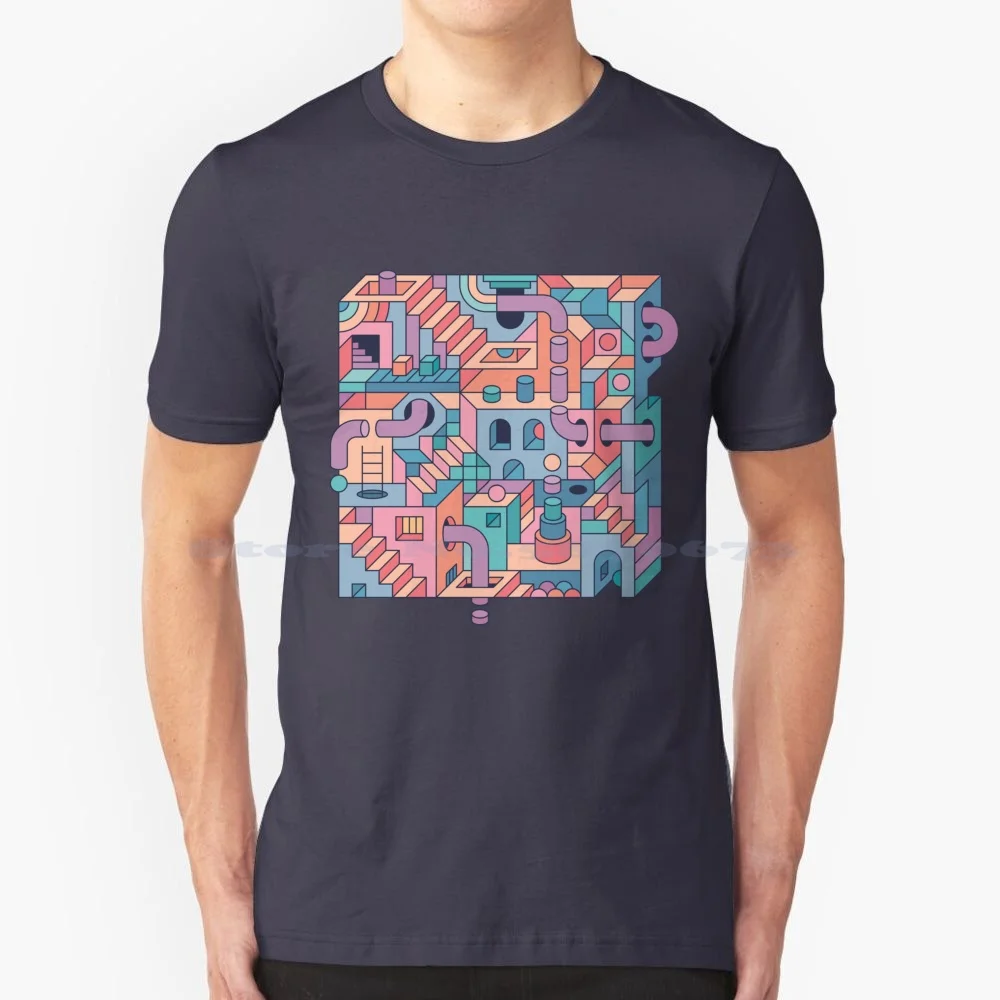 Mental Block 03 T Shirt 100% Cotton Tee Surreal Color Impossible Illusion Architecture Thepapercrane Block Fun Crazy Colourful