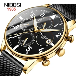 NIBOSI Luxury Brand Multifunctional Quartz Watch Stainless Steel Mesh Strap 30M Waterproof Clock Fashion Business Men Watch 2368