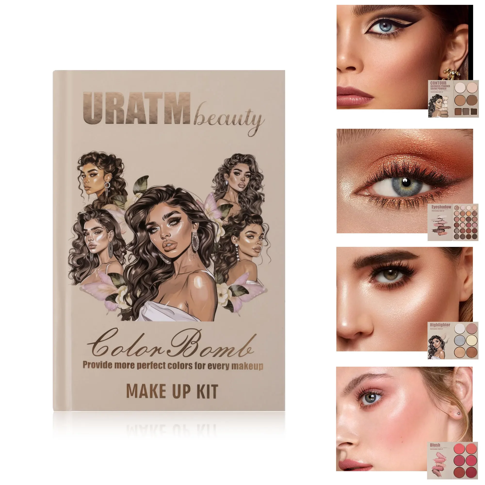 Multi‑Page All‑In‑One Makeup Book Kit, Eyeshadow, Blush, Highlighter & Contour Powder Palette