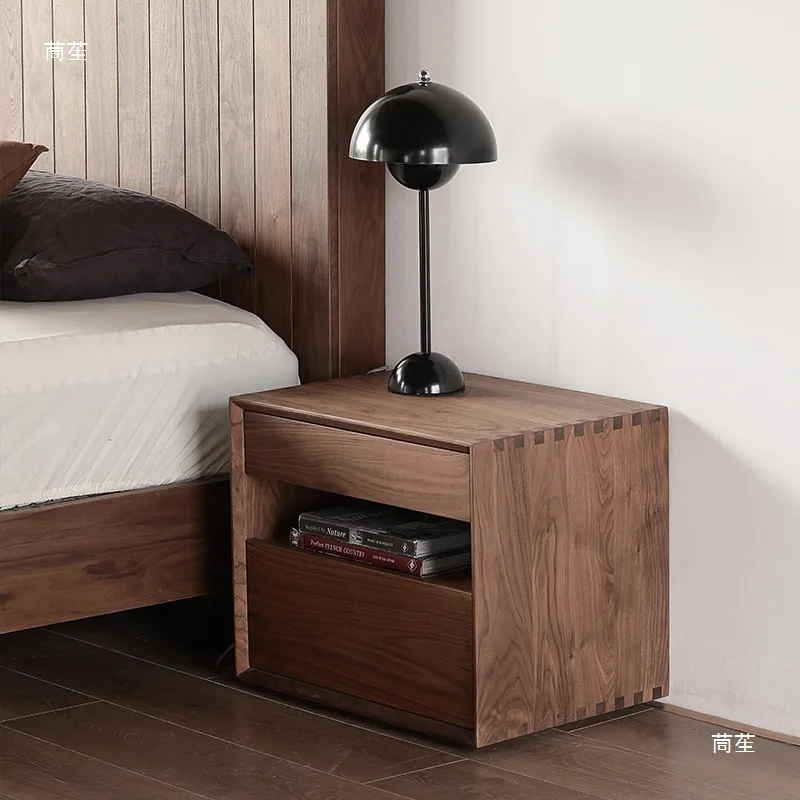 North American black walnut bedside table, simple and modern small apartment bedside storage cabinet