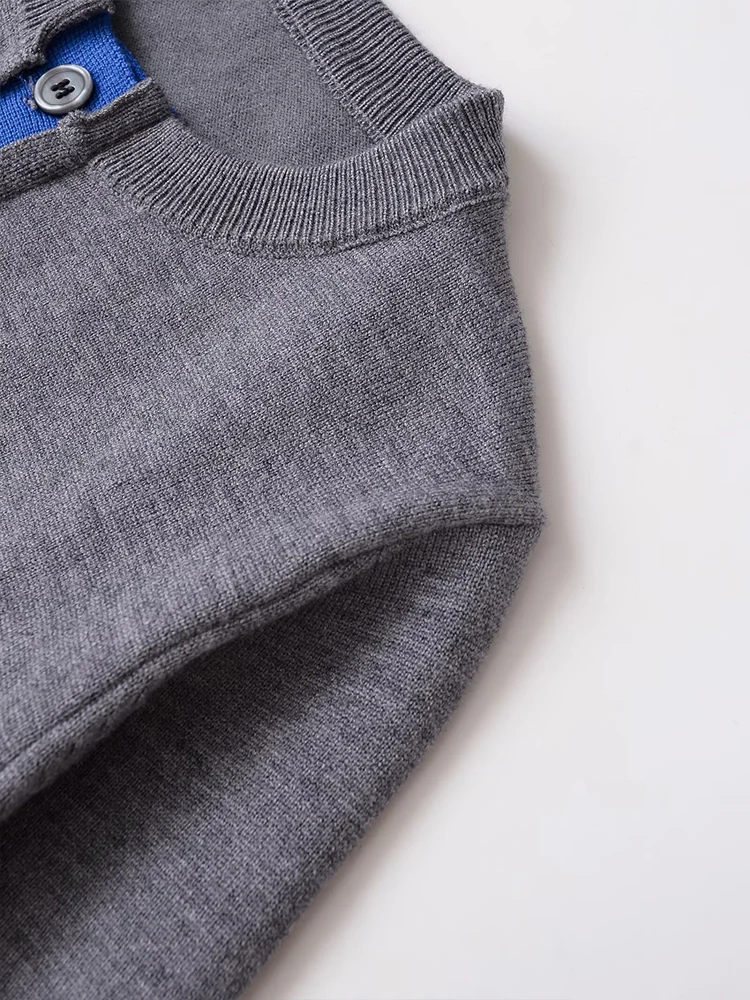 European and American style 2025 autumn new arrivals women's clothing button stitching round neck long sleeve knitted jacket