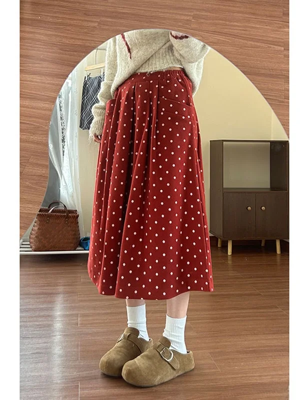 

Юбка миди Cisas Theme в красную клетку и горошек, женская повседневная юбка А-силуэта со средней талией для ежедневной носки